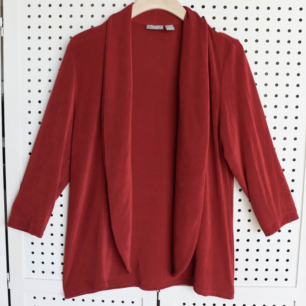 Chico's Travelers Red Open Cardigan Red 3/4 Sleeve Womens SIZE 1 Medium